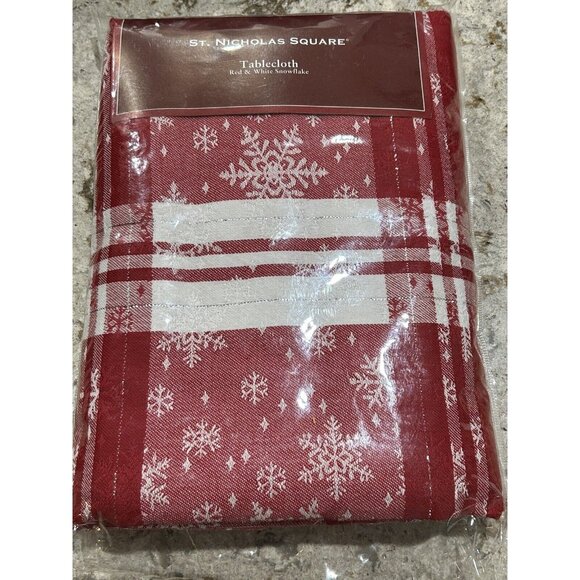 New Tablecloth from St Nicholas Square Red White Snowflake Oblong 60x102 Cotton - Picture 1 of 5